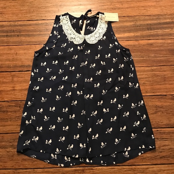 Tops - NWT Doe & Rae Navy Bird Tank